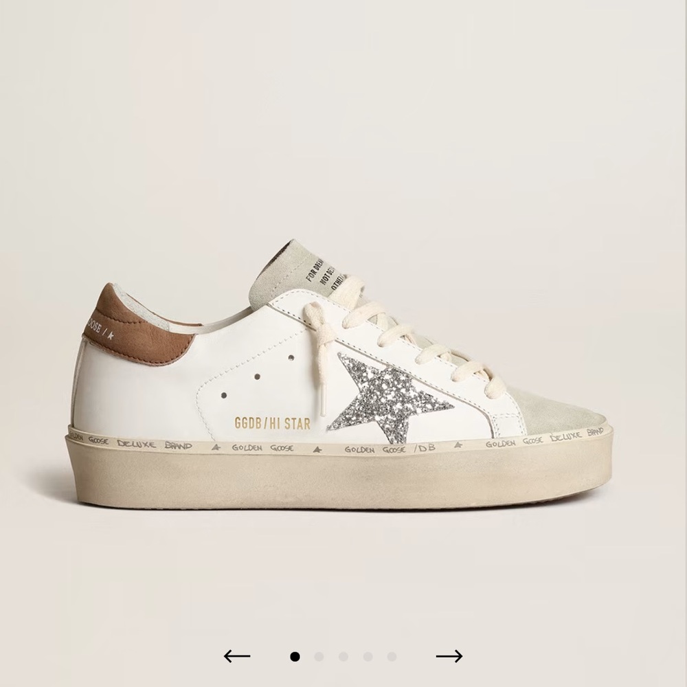 Golden Goose Hi Star with silver glitter and dove-gray nubuck heel